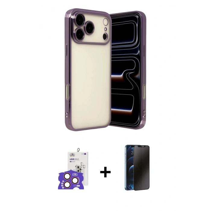 MARSİLYAN™- iPhone 17 Pro Max Kılıf Vadi Minimal - Siyah 3D Antistatik Hayalet Cam Ekran Koruyucu + Bilvis Titan Kamera Lens - TU