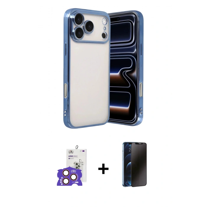 MARSİLYAN™- iPhone 17 Pro Max Kılıf Vadi Minimal - Siyah 3D Antistatik Hayalet Cam Ekran Koruyucu + Bilvis Titan Kamera Lens - TU