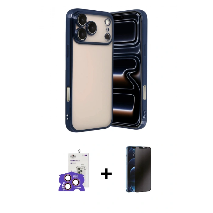 MARSİLYAN™- iPhone 17 Pro Max Kılıf Vadi Minimal - Siyah 3D Antistatik Hayalet Cam Ekran Koruyucu + Bilvis Titan Kamera Lens - TU