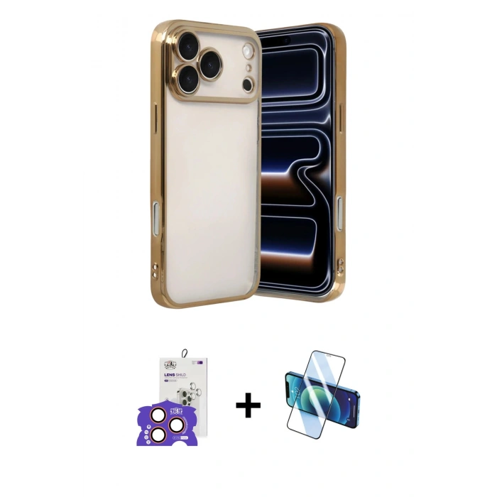 MARSİLYAN™- iPhone 17 Pro Max Kılıf Vadi Minimal - Siyah 3D Antistatik Seramik Nano Ekran Koruyucu + Bilvis Titan Kamera Lens - TU