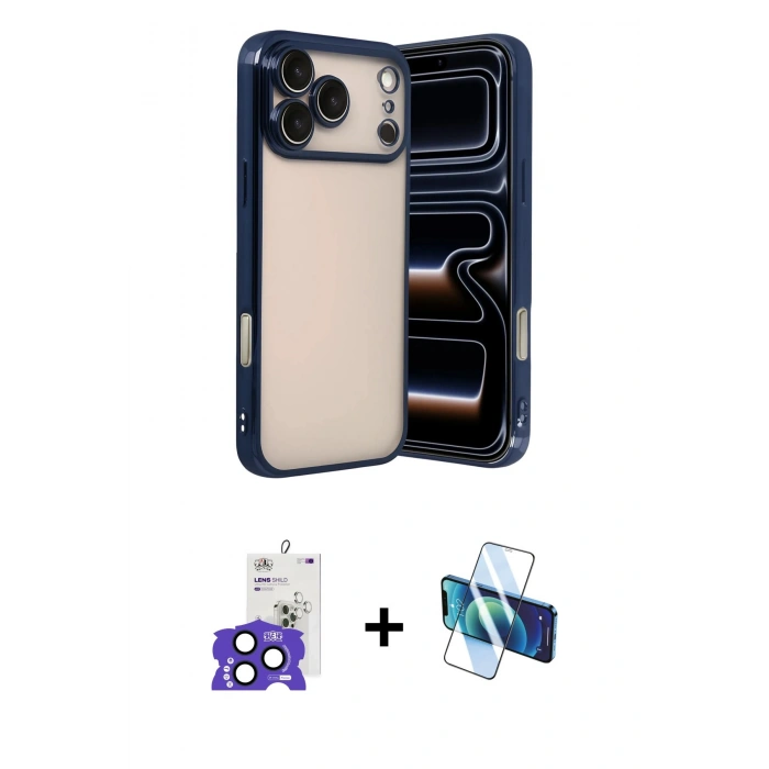 MARSİLYAN™- iPhone 17 Pro Max Kılıf Vadi Minimal - Siyah 3D Antistatik Seramik Nano Ekran Koruyucu + Bilvis Titan Kamera Lens - LT