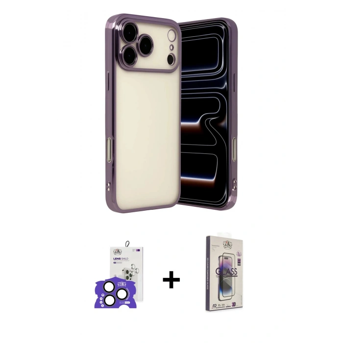 MARSİLYAN™- iPhone 17 Pro Max Kılıf Vadi Minimal - Siyah Bilvis 3D Cam Ekran Koruyucu + Bilvis Titan Kamera Lens - NLGY