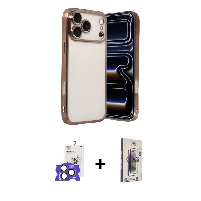 MARSİLYAN™- iPhone 17 Pro Max Kılıf Vadi Minimal - Siyah Bilvis 3D Cam Ekran Koruyucu + Bilvis Titan Kamera Lens - NLGY