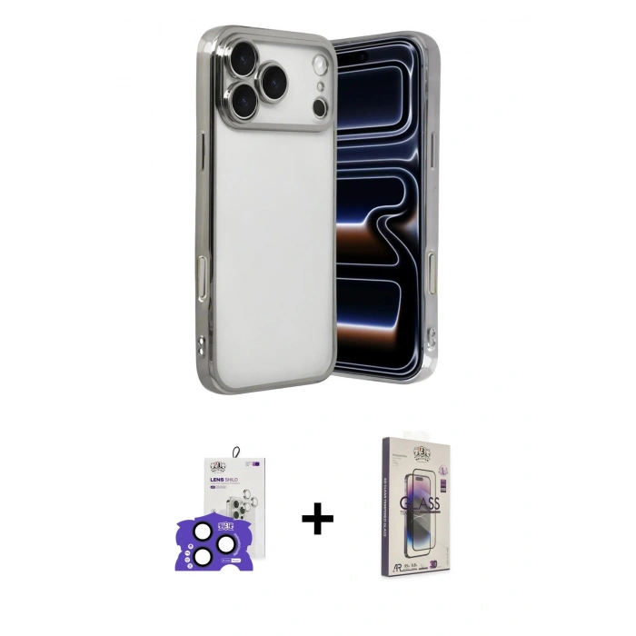 MARSİLYAN™- iPhone 17 Pro Max Kılıf Vadi Minimal - Siyah Bilvis 3D Cam Ekran Koruyucu + Bilvis Titan Kamera Lens - LT
