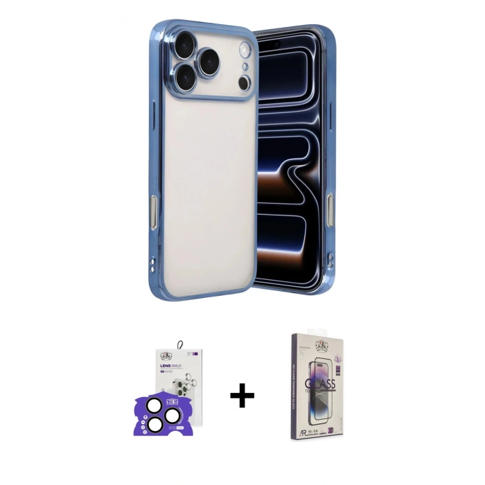 MARSİLYAN™- iPhone 17 Pro Max Kılıf Vadi Minimal - Siyah Bilvis 3D Cam Ekran Koruyucu + Bilvis Titan Kamera Lens - NLGY