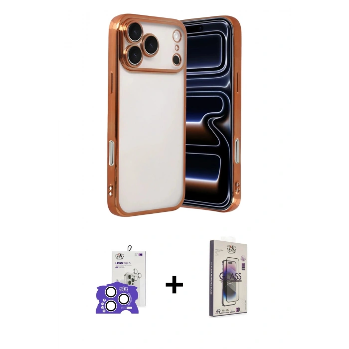 MARSİLYAN™- iPhone 17 Pro Max Kılıf Vadi Minimal - Siyah Bilvis 3D Cam Ekran Koruyucu + Bilvis Titan Kamera Lens - GS