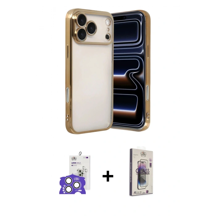 MARSİLYAN™- iPhone 17 Pro Max Kılıf Vadi Minimal - Siyah Bilvis 3D Cam Ekran Koruyucu + Bilvis Titan Kamera Lens - GS