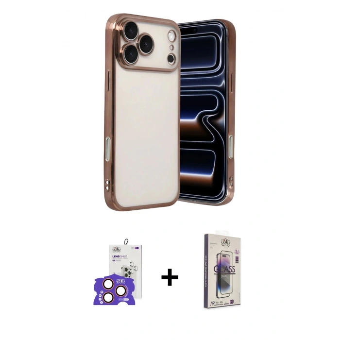 MARSİLYAN™- iPhone 17 Pro Max Kılıf Vadi Minimal - Siyah Bilvis 3D Cam Ekran Koruyucu + Bilvis Titan Kamera Lens - TU