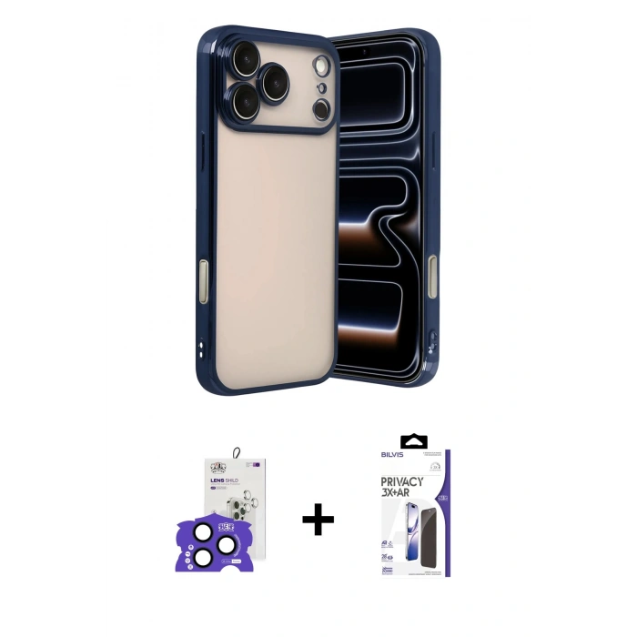 MARSİLYAN™- iPhone 17 Pro Max Kılıf Vadi Minimal - Siyah Bilvis 3X AR Hayalet Cam Ekran Koruyucu + Bilvis Titan Kamera Lens - LT