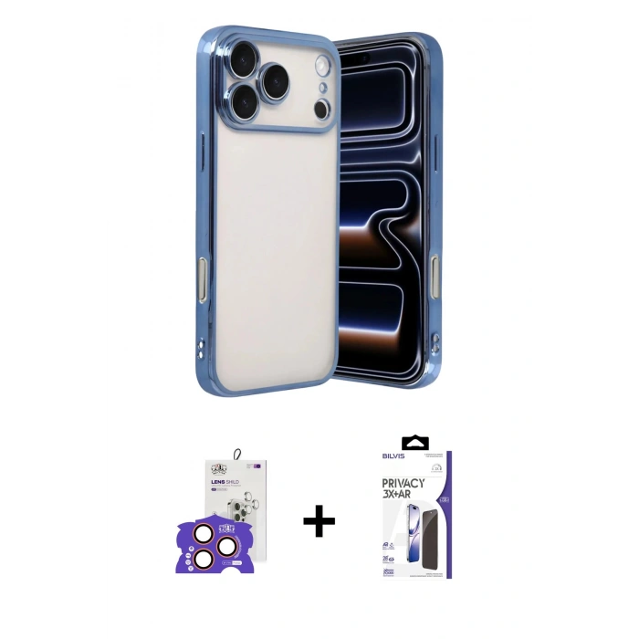 MARSİLYAN™- iPhone 17 Pro Max Kılıf Vadi Minimal - Siyah Bilvis 3X AR Hayalet Cam Ekran Koruyucu + Bilvis Titan Kamera Lens - TU