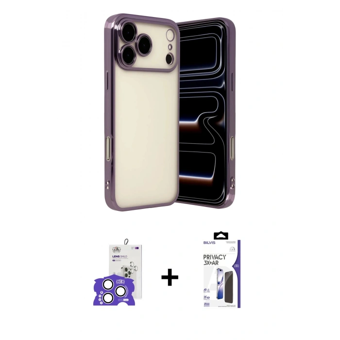 MARSİLYAN™- iPhone 17 Pro Max Kılıf Vadi Minimal - Siyah Bilvis 3X AR Hayalet Cam Ekran Koruyucu + Bilvis Titan Kamera Lens - GS