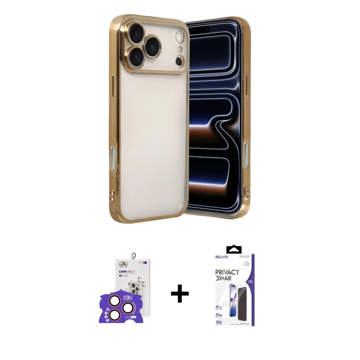MARSİLYAN™- iPhone 17 Pro Max Kılıf Vadi Minimal - Siyah Bilvis 3X AR Hayalet Cam Ekran Koruyucu + Bilvis Titan Kamera Lens - TU