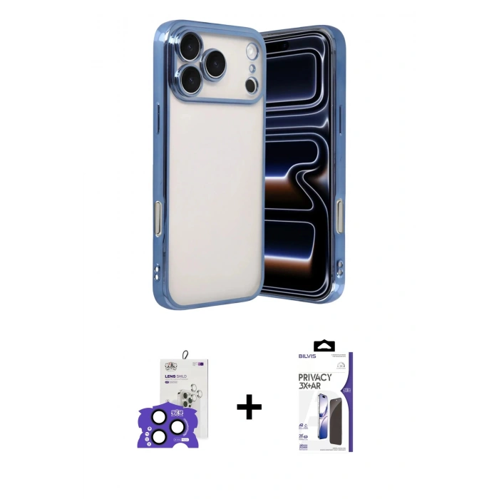 MARSİLYAN™- iPhone 17 Pro Max Kılıf Vadi Minimal - Siyah Bilvis 3X AR Hayalet Cam Ekran Koruyucu + Bilvis Titan Kamera Lens - LT