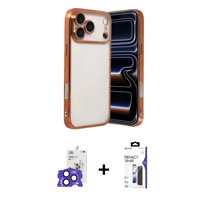 MARSİLYAN™- iPhone 17 Pro Max Kılıf Vadi Minimal - Siyah Bilvis 3X AR Hayalet Cam Ekran Koruyucu + Bilvis Titan Kamera Lens - LT
