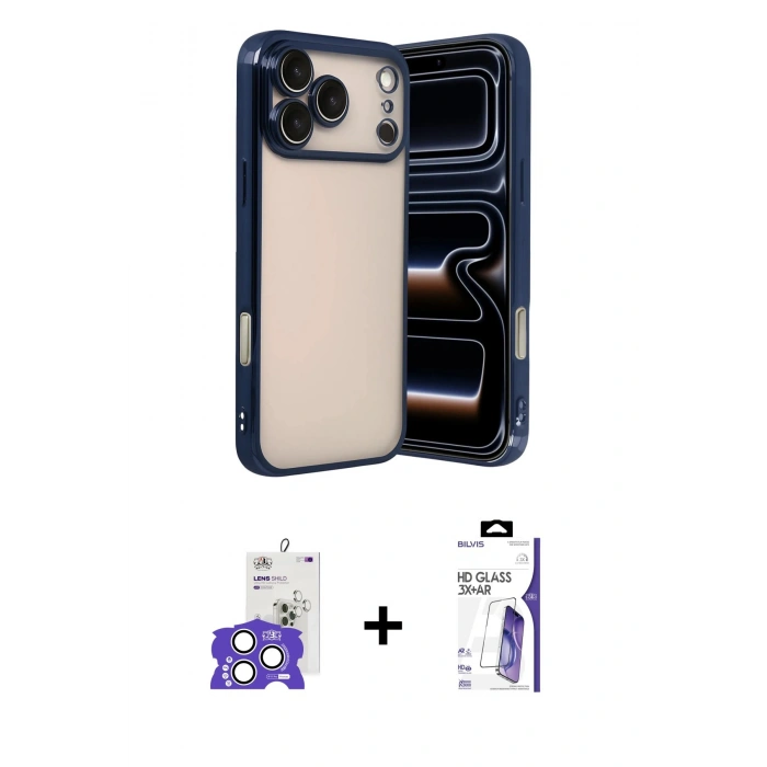 MARSİLYAN™- iPhone 17 Pro Max Kılıf Vadi Minimal - Siyah Bilvis 3X AR HD Cam Ekran Koruyucu + Bilvis Titan Kamera Lens - GS