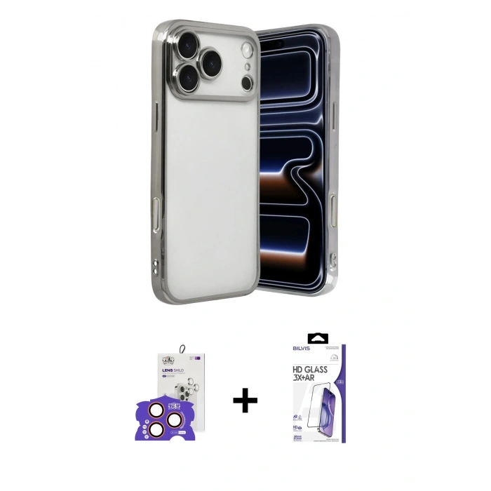 MARSİLYAN™- iPhone 17 Pro Max Kılıf Vadi Minimal - Siyah Bilvis 3X AR HD Cam Ekran Koruyucu + Bilvis Titan Kamera Lens - TU