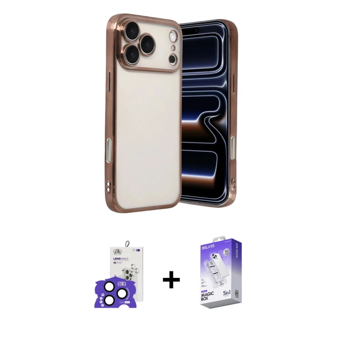 MARSİLYAN™- iPhone 17 Pro Max Kılıf Vadi Minimal - Siyah Bilvis 5in1 3D Magic Cam Ekran Koruyucu + Bilvis Titan Kamera Lens - LT