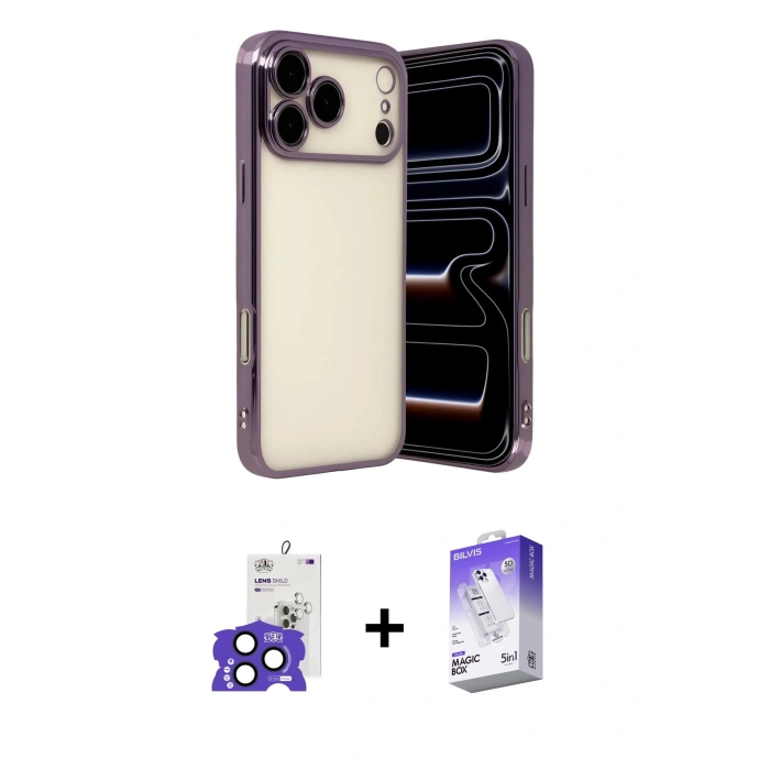 MARSİLYAN™- iPhone 17 Pro Max Kılıf Vadi Minimal - Siyah Bilvis 5in1 3D Magic Cam Ekran Koruyucu + Bilvis Titan Kamera Lens - LT