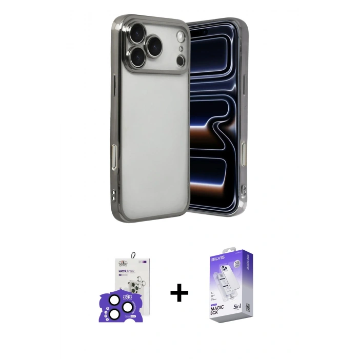 MARSİLYAN™- iPhone 17 Pro Max Kılıf Vadi Minimal - Siyah Bilvis 5in1 3D Magic Cam Ekran Koruyucu + Bilvis Titan Kamera Lens - LT