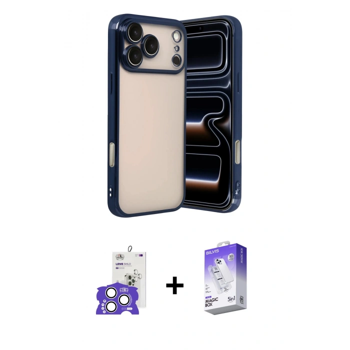 MARSİLYAN™- iPhone 17 Pro Max Kılıf Vadi Minimal - Siyah Bilvis 5in1 3D Magic Cam Ekran Koruyucu + Bilvis Titan Kamera Lens - GS