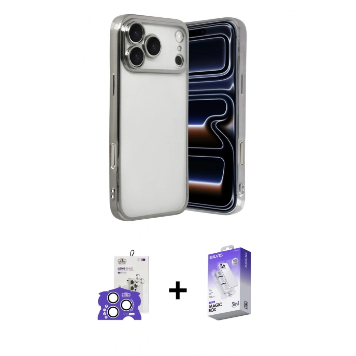 MARSİLYAN™- iPhone 17 Pro Max Kılıf Vadi Minimal - Siyah Bilvis 5in1 3D Magic Cam Ekran Koruyucu + Bilvis Titan Kamera Lens - GS