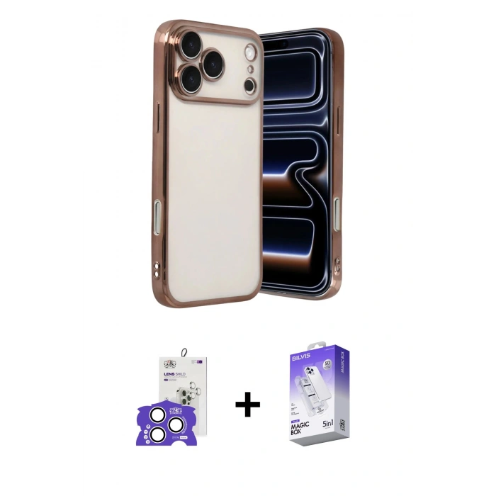 MARSİLYAN™- iPhone 17 Pro Max Kılıf Vadi Minimal - Siyah Bilvis 5in1 3D Magic Cam Ekran Koruyucu + Bilvis Titan Kamera Lens - GS