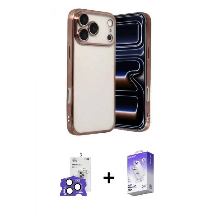 MARSİLYAN™- iPhone 17 Pro Max Kılıf Vadi Minimal - Siyah Bilvis 5in1 3D Magic Cam Ekran Koruyucu + Natural Grey Bilvis Titan Kamera Lens
