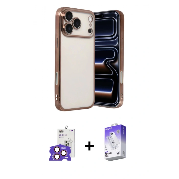 MARSİLYAN™- iPhone 17 Pro Max Kılıf Vadi Minimal - Siyah Bilvis 5in1 3D Magic Cam Ekran Koruyucu + Bilvis Titan Kamera Lens - TU