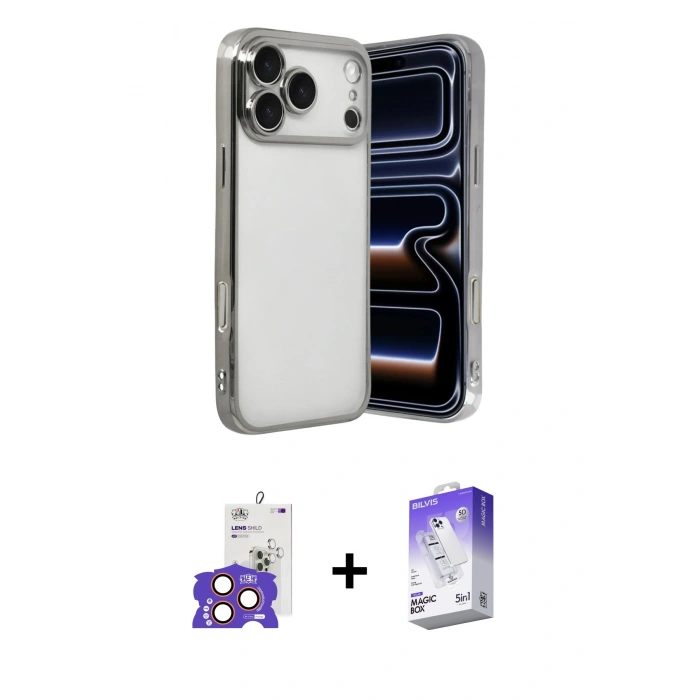 MARSİLYAN™- iPhone 17 Pro Max Kılıf Vadi Minimal - Siyah Bilvis 5in1 3D Magic Cam Ekran Koruyucu + Bilvis Titan Kamera Lens - TU