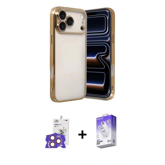 MARSİLYAN™- iPhone 17 Pro Max Kılıf Vadi Minimal - Siyah Bilvis 5in1 3D Magic Cam Ekran Koruyucu + Bilvis Titan Kamera Lens - TU