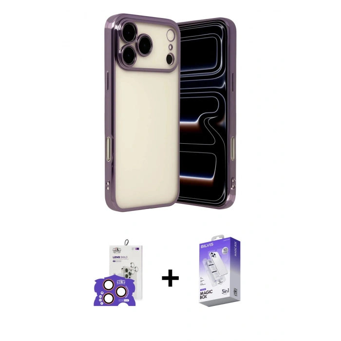 MARSİLYAN™- iPhone 17 Pro Max Kılıf Vadi Minimal - Siyah Bilvis 5in1 3D Magic Cam Ekran Koruyucu + Bilvis Titan Kamera Lens - TU