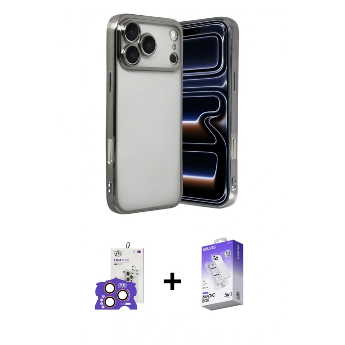 MARSİLYAN™- iPhone 17 Pro Max Kılıf Vadi Minimal - Siyah Bilvis 5in1 3D Magic Cam Ekran Koruyucu + Bilvis Titan Kamera Lens - TU