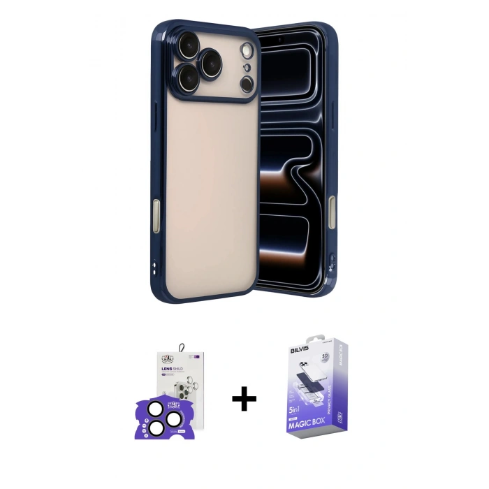 MARSİLYAN™- iPhone 17 Pro Max Kılıf Vadi Minimal - Siyah Bilvis 5in1 5D Magic Hayalet Cam Ekran Koruyucu + Bilvis Titan Kamera Lens - NLGY