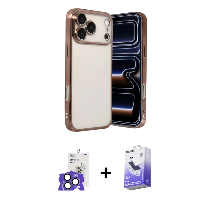 MARSİLYAN™- iPhone 17 Pro Max Kılıf Vadi Minimal - Siyah Bilvis 5in1 5D Magic Hayalet Cam Ekran Koruyucu + Bilvis Titan Kamera Lens - NLGY