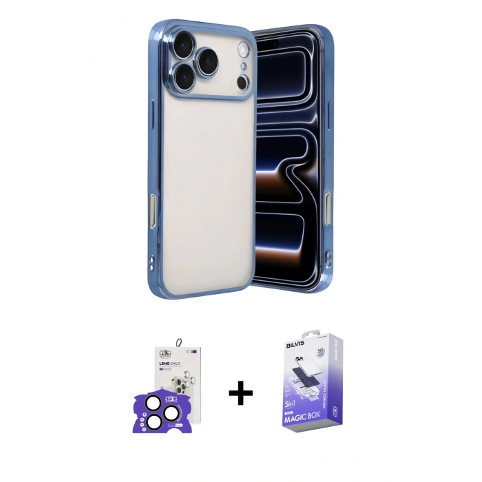 MARSİLYAN™- iPhone 17 Pro Max Kılıf Vadi Minimal - Siyah Bilvis 5in1 5D Magic Hayalet Cam Ekran Koruyucu + Bilvis Titan Kamera Lens - NLGY