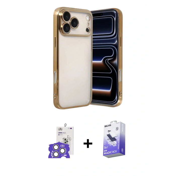 MARSİLYAN™- iPhone 17 Pro Max Kılıf Vadi Minimal - Siyah Bilvis 5in1 5D Magic Hayalet Cam Ekran Koruyucu + Bilvis Titan Kamera Lens - GS