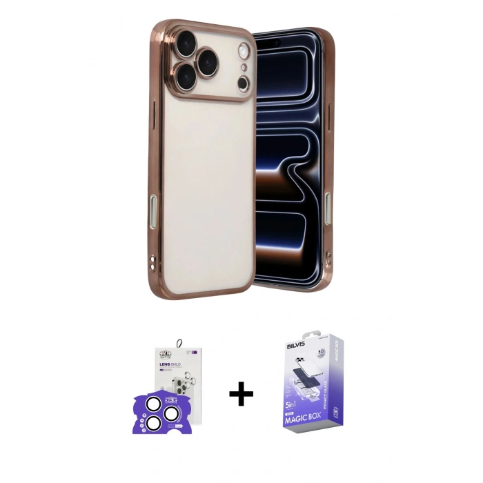 MARSİLYAN™- iPhone 17 Pro Max Kılıf Vadi Minimal - Siyah Bilvis 5in1 5D Magic Hayalet Cam Ekran Koruyucu + Bilvis Titan Kamera Lens - GS