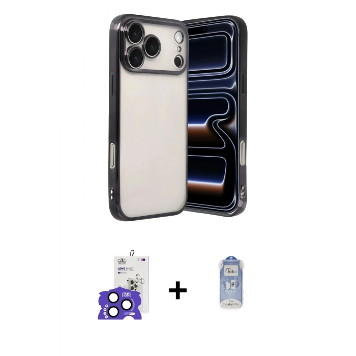 MARSİLYAN™- iPhone 17 Pro Max Kılıf Vadi Minimal - Siyah Joko Magic 5D Cam + Bilvis Titan Kamera Lens - LT