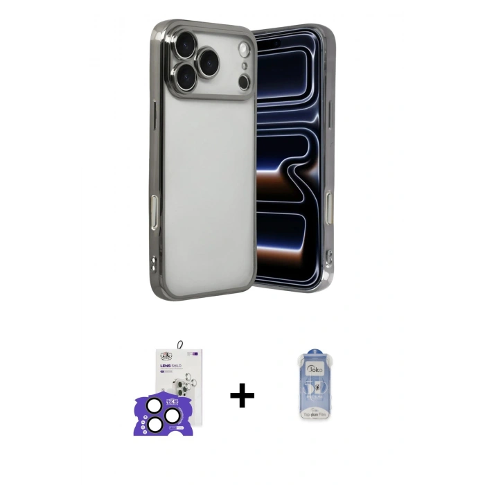 MARSİLYAN™- iPhone 17 Pro Max Kılıf Vadi Minimal - Siyah Joko Magic 5D Cam + Natural Grey Bilvis Titan Kamera Lens