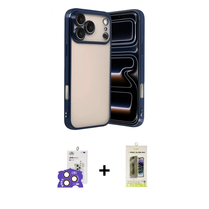 MARSİLYAN™- iPhone 17 Pro Max Kılıf Vadi Minimal - Siyah Joko Magic 5D Hayalet Cam + Bilvis Titan Kamera Lens - TU