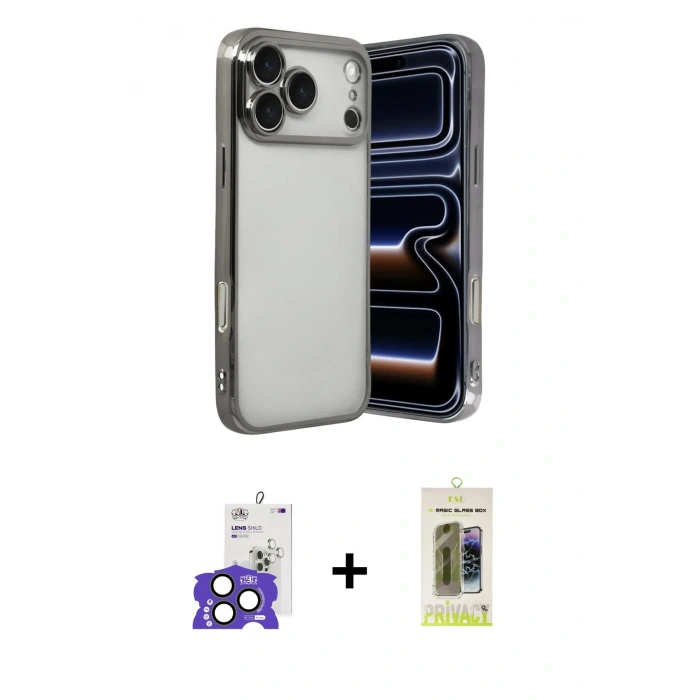 MARSİLYAN™- iPhone 17 Pro Max Kılıf Vadi Minimal - Siyah Joko Magic 5D Hayalet Cam + Bilvis Titan Kamera Lens - NLGY