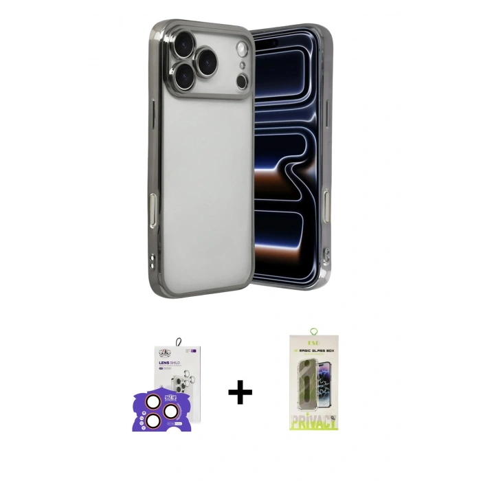 MARSİLYAN™- iPhone 17 Pro Max Kılıf Vadi Minimal - Siyah Joko Magic 5D Hayalet Cam + Bilvis Titan Kamera Lens - TU