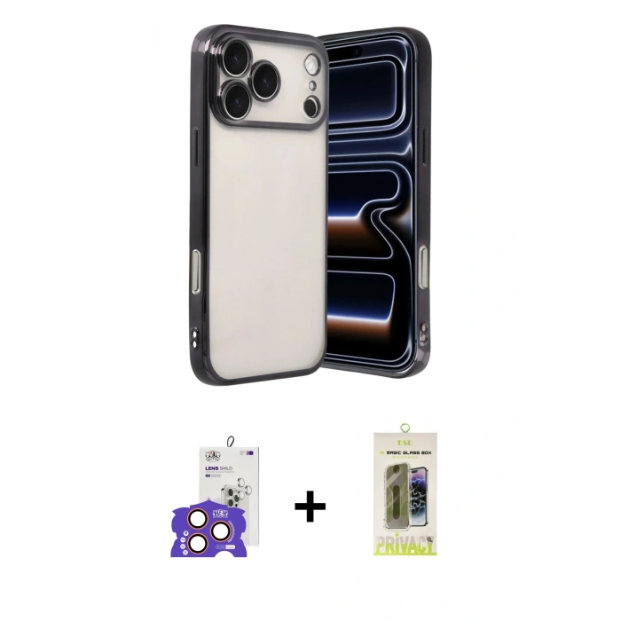 MARSİLYAN™- iPhone 17 Pro Max Kılıf Vadi Minimal - Siyah Joko Magic 5D Hayalet Cam + Bilvis Titan Kamera Lens - TU
