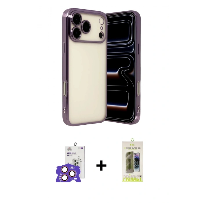 MARSİLYAN™- iPhone 17 Pro Max Kılıf Vadi Minimal - Siyah Joko Magic 5D Hayalet Cam + Bilvis Titan Kamera Lens - TU
