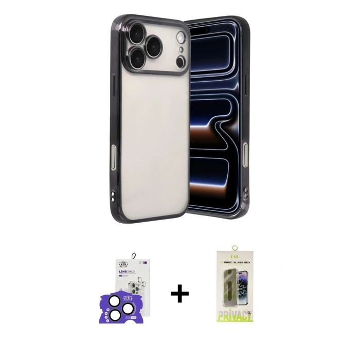 MARSİLYAN™- iPhone 17 Pro Max Kılıf Vadi Minimal - Siyah Joko Magic 5D Hayalet Cam + Bilvis Titan Kamera Lens - NLGY