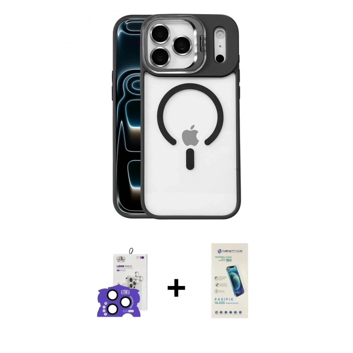 MARSİLYAN™- iPhone 17 Pro Max Kılıf Yadigar Asil Koleksiyonu - Şeffaf Pasifik Cam Ekran Koruyucu + Bilvis Titan Kamera Lens - LT