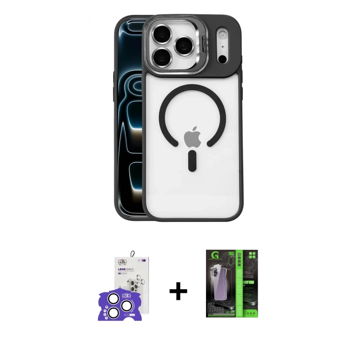MARSİLYAN™- iPhone 17 Pro Max Kılıf Yadigar Asil Koleksiyonu - Siyah 360 Mat Full Body Arka Koruyucu + Bilvis Titan Kamera Lens - GS