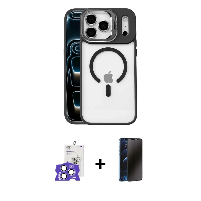 MARSİLYAN™- iPhone 17 Pro Max Kılıf Yadigar Asil Koleksiyonu - Siyah 3D Antistatik Hayalet Cam Ekran Koruyucu + Bilvis Titan Kamera Lens - GS