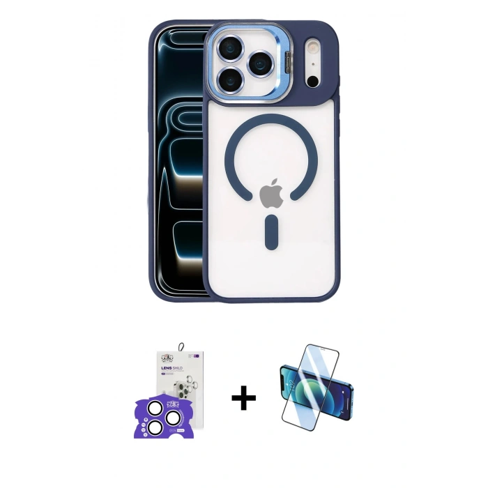 MARSİLYAN™- iPhone 17 Pro Max Kılıf Yadigar Asil Koleksiyonu - Siyah 3D Antistatik Seramik Nano Ekran Koruyucu + Gümüş Bilvis Titan Kamera Lens