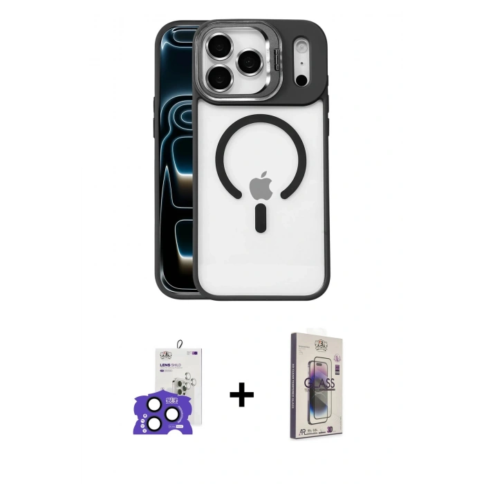 MARSİLYAN™- iPhone 17 Pro Max Kılıf Yadigar Asil Koleksiyonu - Siyah Bilvis 3D Cam Ekran Koruyucu + Bilvis Titan Kamera Lens - LT